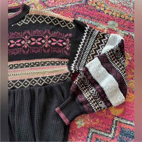 Free People | Women’s Black/Purple/Metallic Cabin Fever Swit FairIsle Sweater XS - Picture 12 of 16